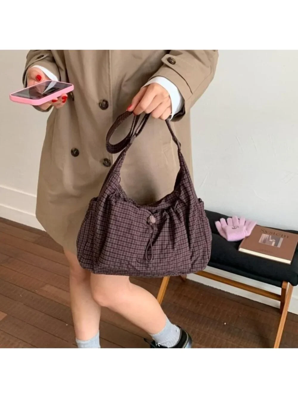 Korean Style Plaid Hobo Bag | Lightweight Checkered Crossbody Shoulder Bag